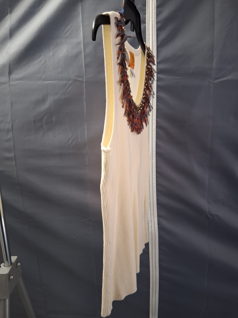 Ruby Rd. Cream Ribbed Tank with Beaded Fringe Neckline - Picture 5 of 7